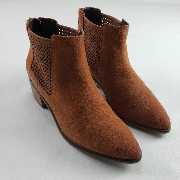 Cole Haan Val Ankle Boot Womens 8 Brown Suede Perforated Back Zip Grand Bootie - Picture 1 of 12